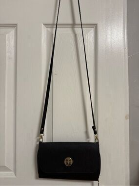 Black Crossbody Wallet Purse with Gold Emblem